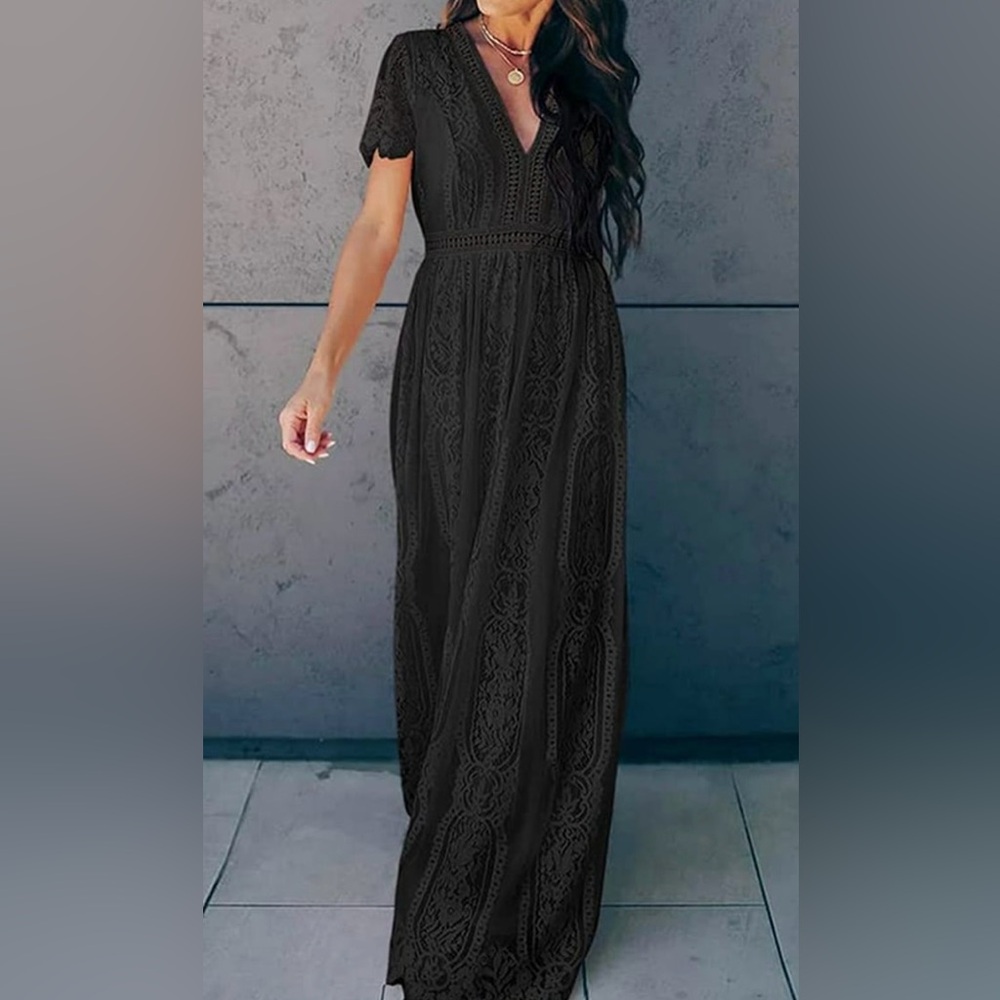 NWT Black Boho Lace Maxi Summer Dress